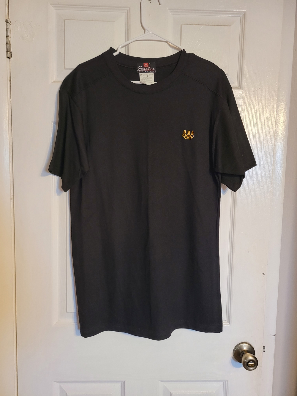 Hanes Black Short Sleeve Tee with Small Gold USA Logo